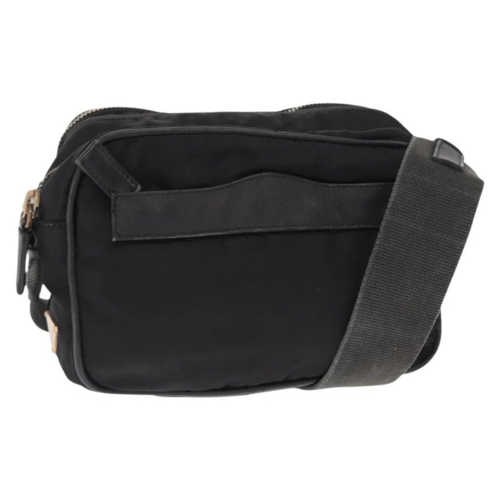 Prada Shoulder Bag Nylon Leather Black Gold Auth Ki6206
